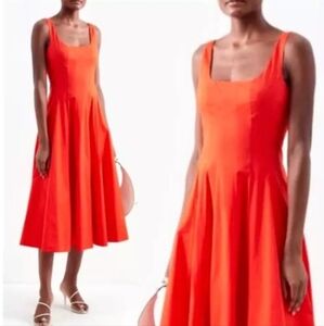 STAUD WELLS MIDI DRESS Size 00 FIRE Red/Orange Women's Dress NWT